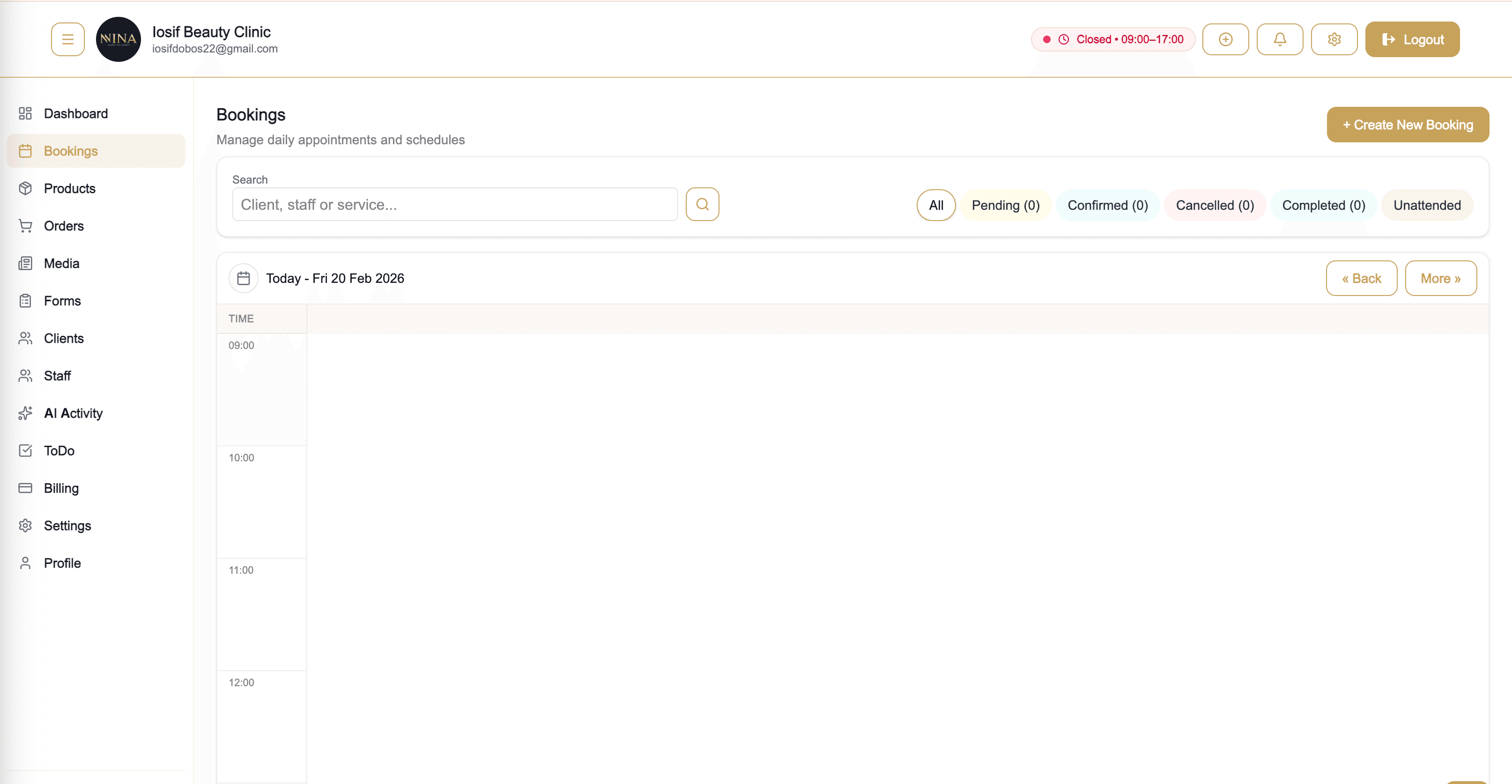 Bookings calendar screenshot