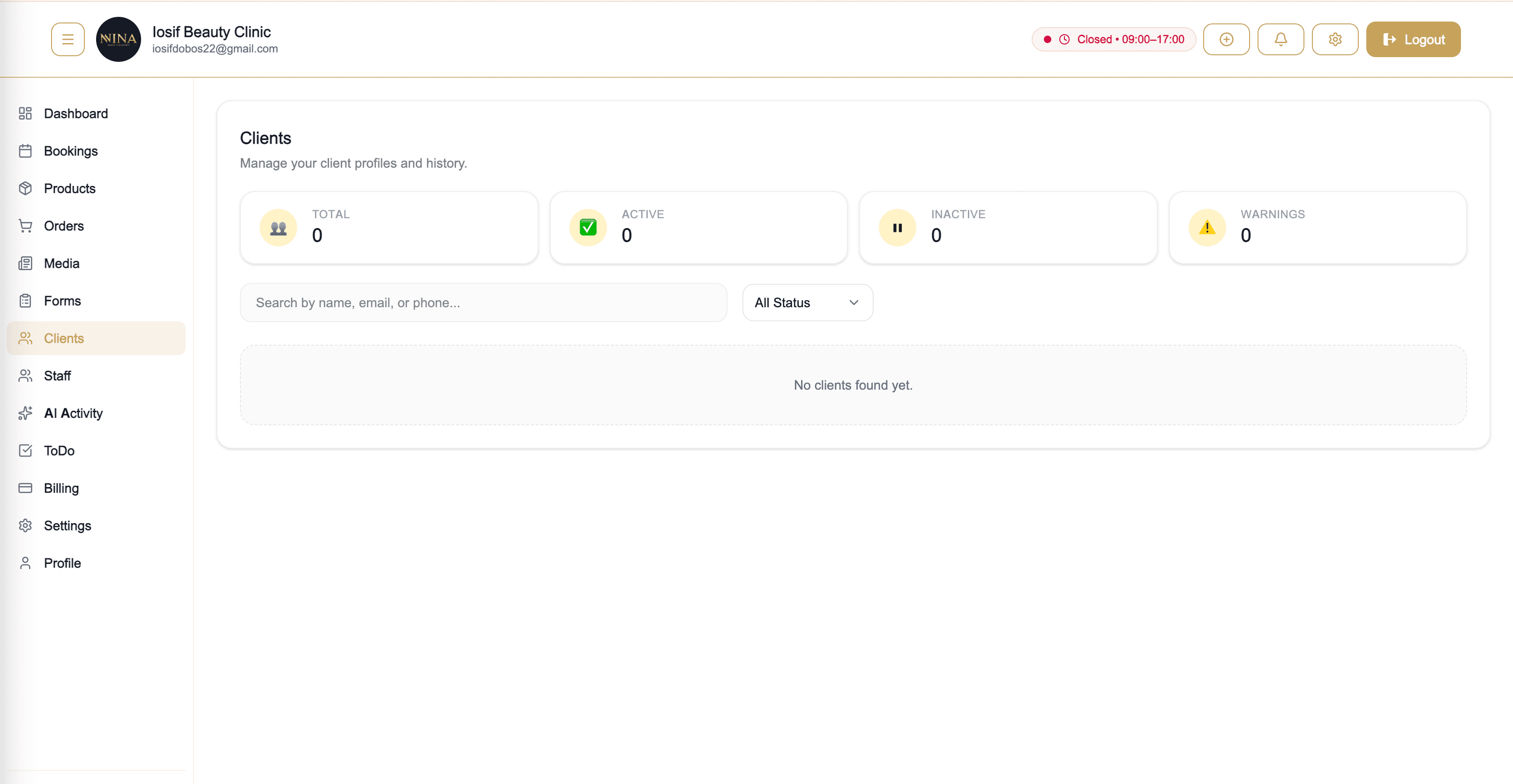 Clients management screenshot