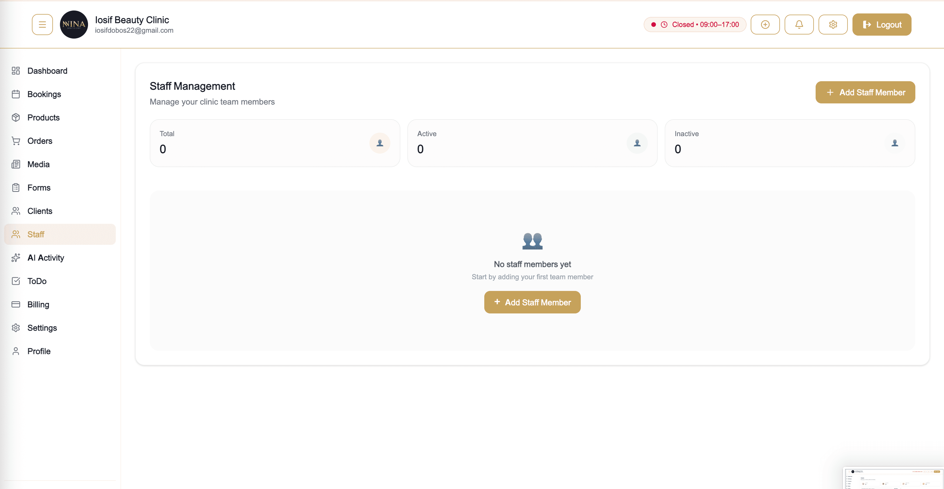 Staff management screenshot
